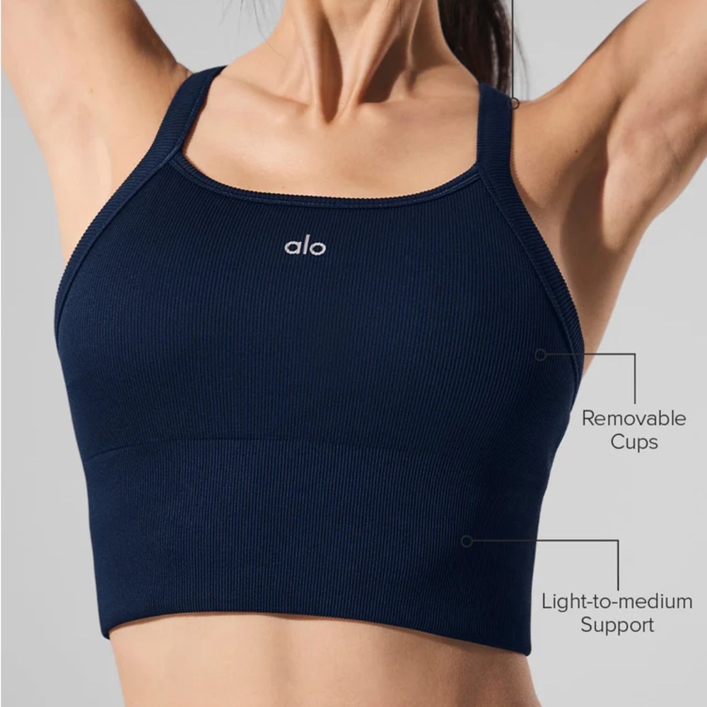 ALO Yoga Seamless ribbed navy tank bra